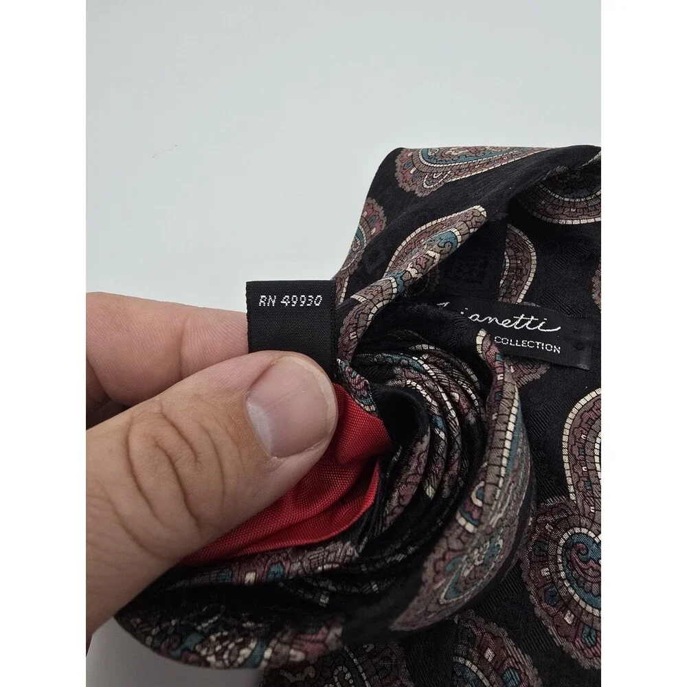 Zianetti Mens Silk Tie Paisley Black Red Brown Teal Made in USA Italian Fabric